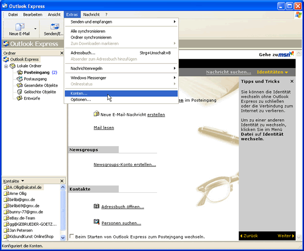 Men� Extras/Konten...