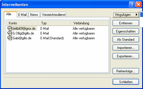 Hinzuf�gen / eMail Konto
