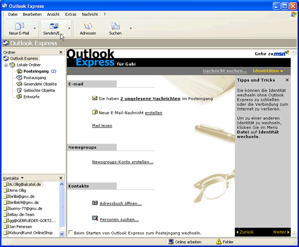Outlook Express Oberfl�che